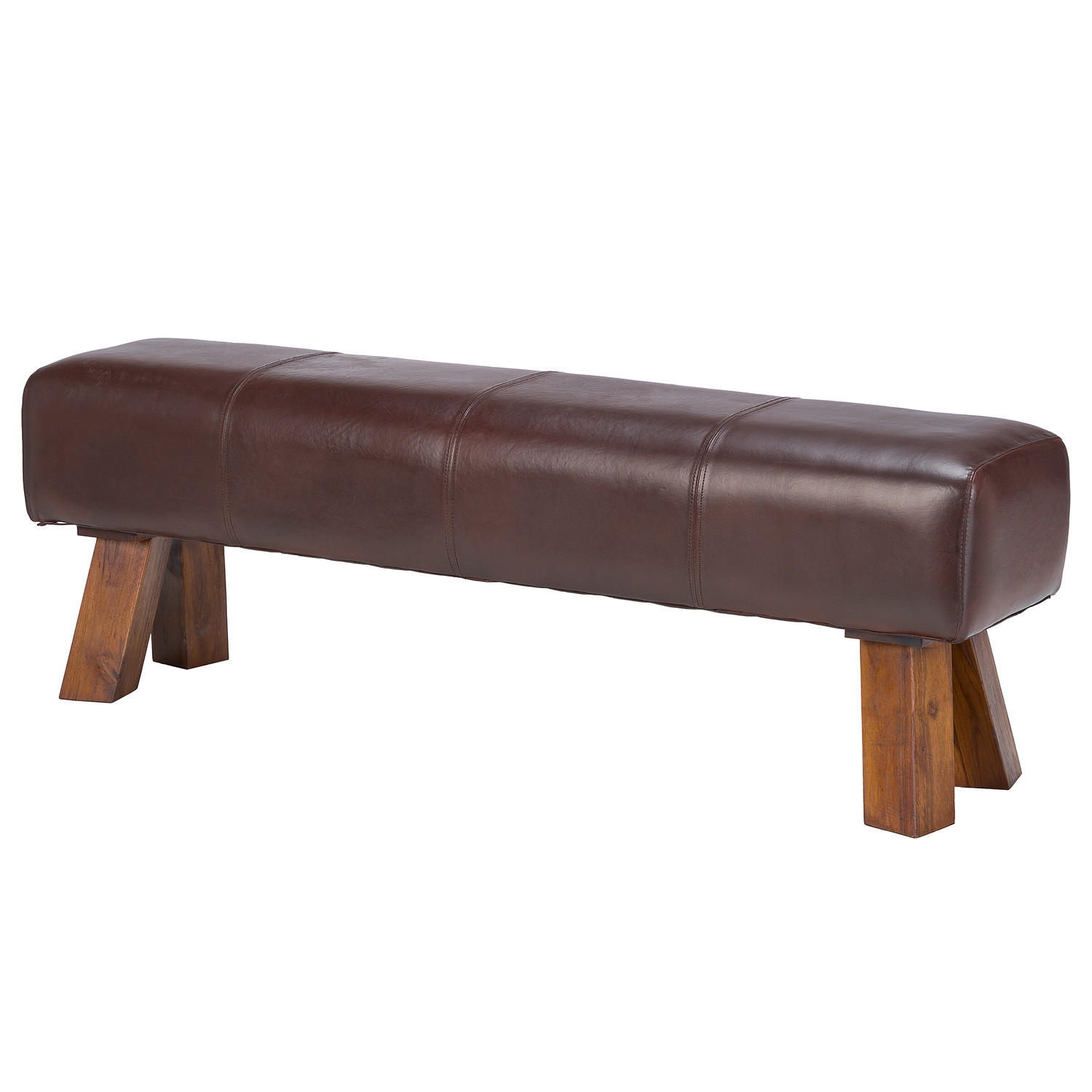 SITZBANK - Echtleder, Teak massiv - Cognac, Leder (140/47/32cm) - home24