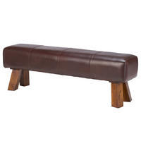 SITZBANK - Echtleder, Teak massiv - Cognac, Leder (140/47/32cm) - home24