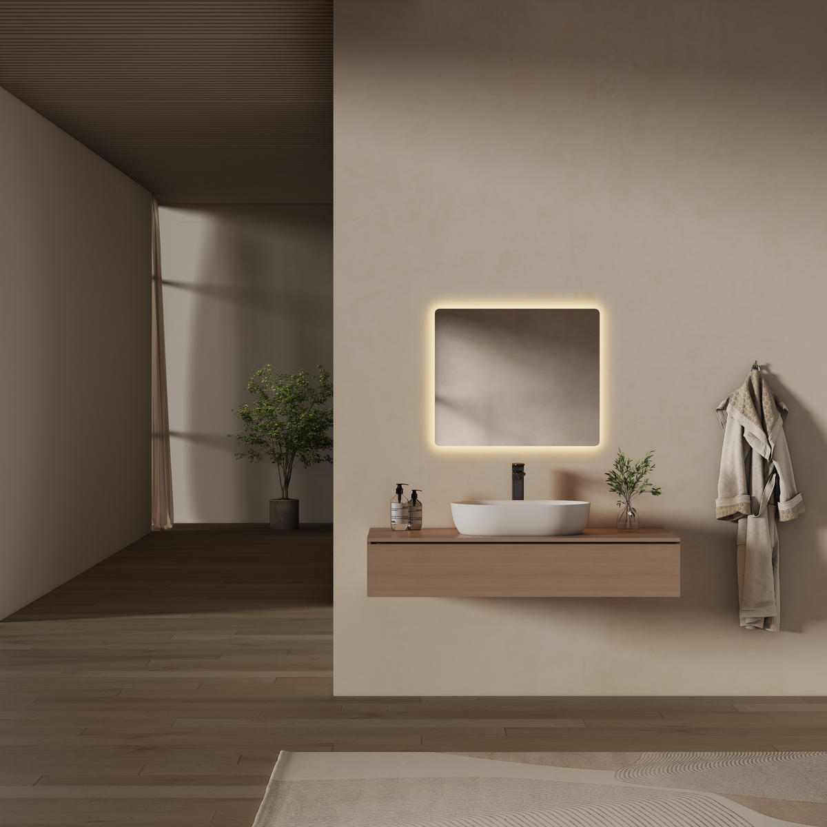 BADSPIEGEL mit Anti-Beschlag Beleuchtung Rechteckig 60/50 cm - Weiß, Glas (50/3.6/60cm) - EMKE