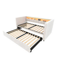 AUSZIEHBETT 90/190 cm DE-03616, mit LED, Samtbezug und Stauraum, in Beige - Beige, Metall (90/190cm) - ComfortXL