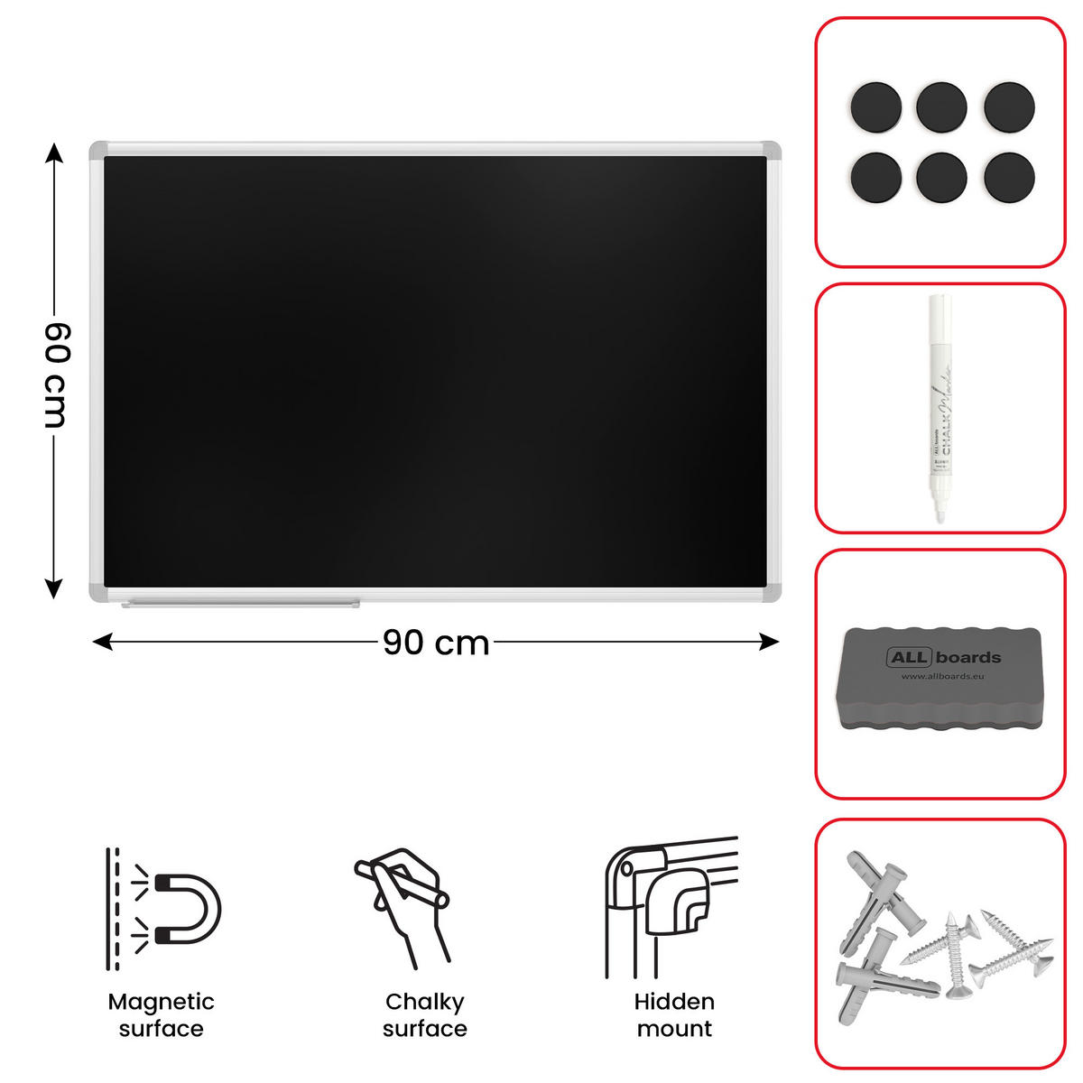 KREIDETAFEL mit Alurahmen Premium EXPO 90x60cm - Multicolor, Metall (90/60/1.6cm) - ALLboards