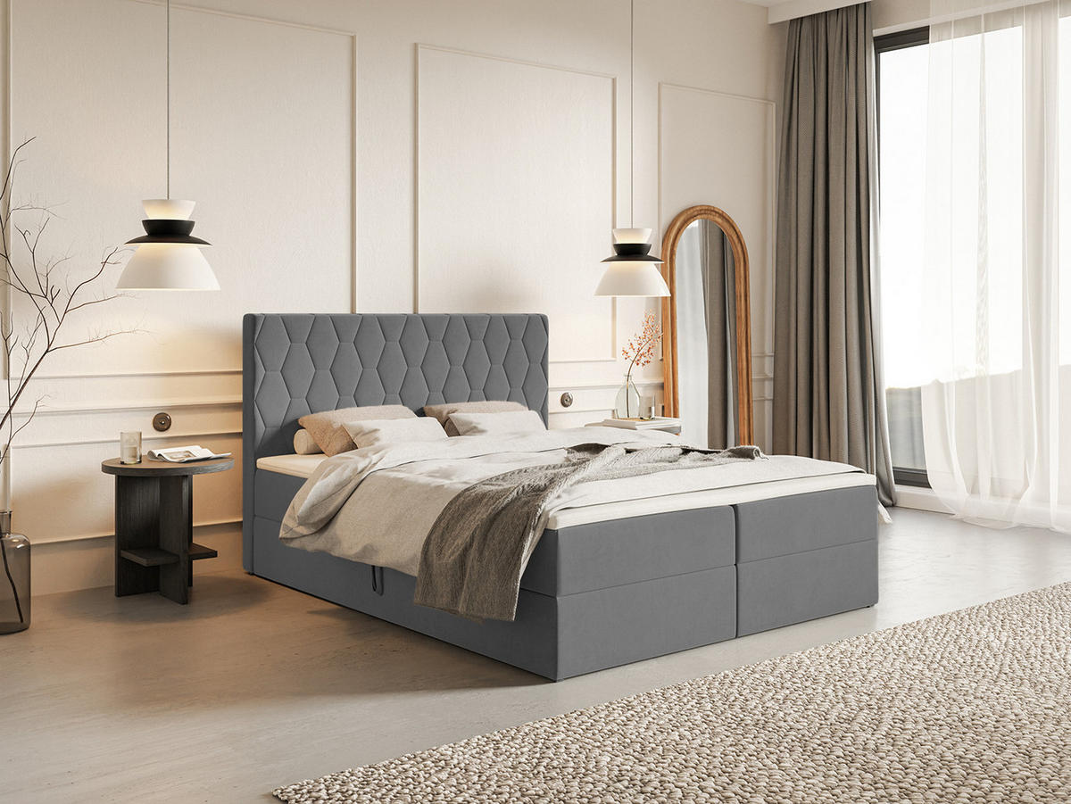 BOXSPRINGBETT Wemio 180x200 cm, Blaugrau - Blaugrau, Textil (180/200cm) - Fedve