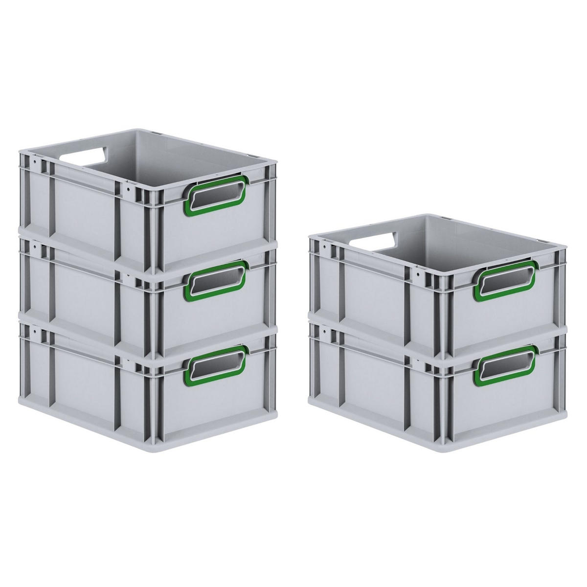 EUROBOX 5x Nextgen Color 17x30x40cm 16 Liter Griffe Grün Offen - Grün, Kunststoff (30/17/40cm) - PROREGAL