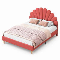 POLSTERBETT 140/200 Bordeaux Muschelkopfteil Doppelbett Jugendbett - Bordeaux, Holz/Metall (140/200cm) - Joyfair