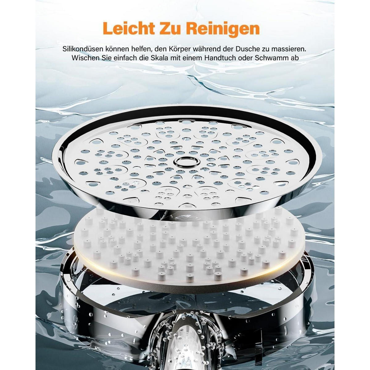 HANDBRAUSE mit Schlauch und 20-Schicht-Filtersystem - Silberfarben, Metall (5/12.7/5cm)