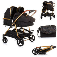 GESCHWISTERKINDERWAGEN Duo Smart schwarz gemustert klappbar, umbaubar, verstellbar, Fußsack - Multicolor/Schwarz, Metall (80/75/104cm) - Chipolino