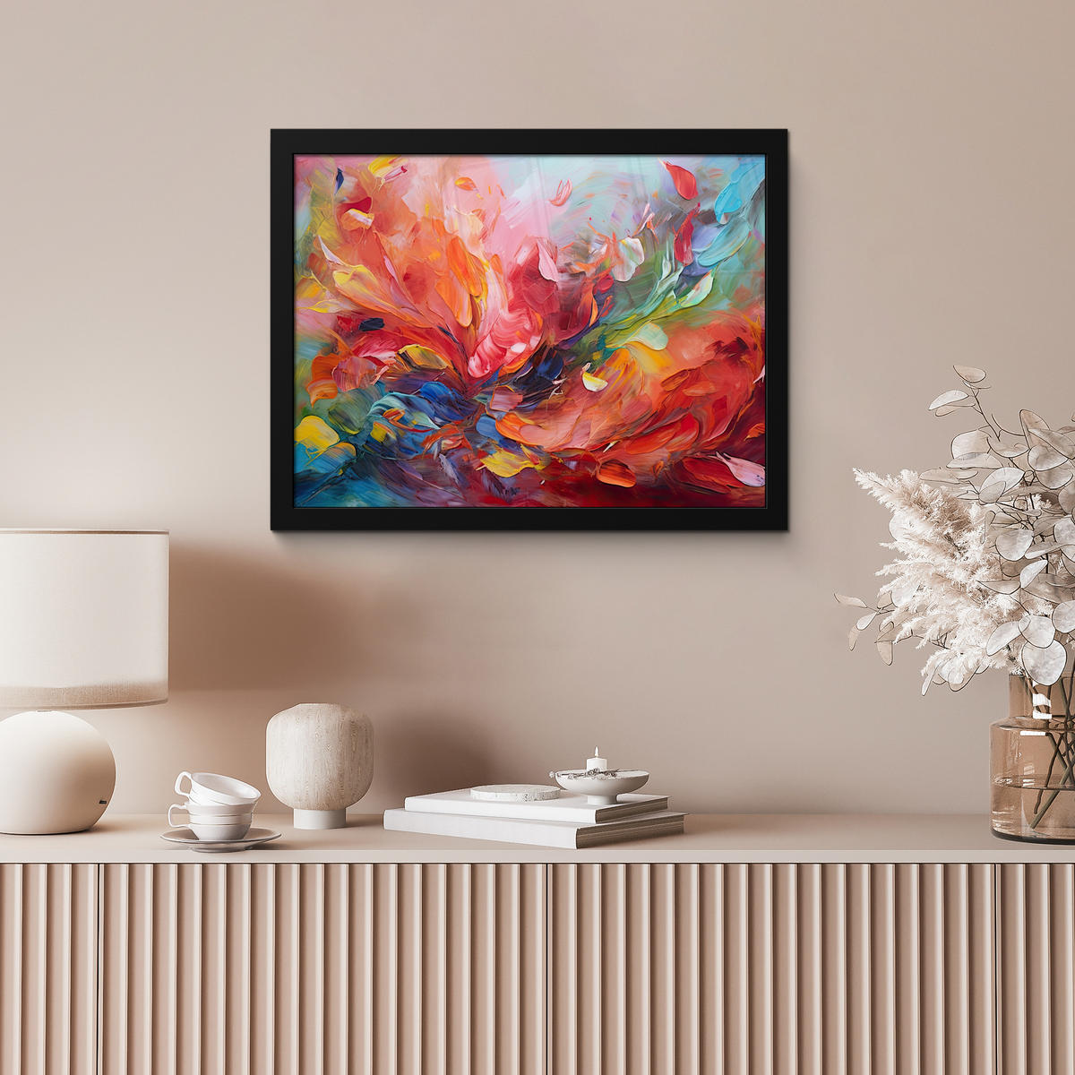 POSTER MIT RAHMEN Ölgemälde - Kunst - Abstrakt - Farbenfroh 40x30 cm - Altrosa, Papier (40/30cm) - MuchoWow