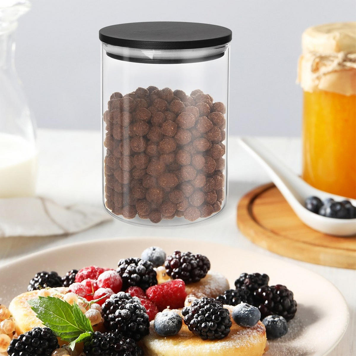 VORRATSGLAS Black-Design 600 ml Transparent - Transparent, Glas (9/12/9cm) - Orion 