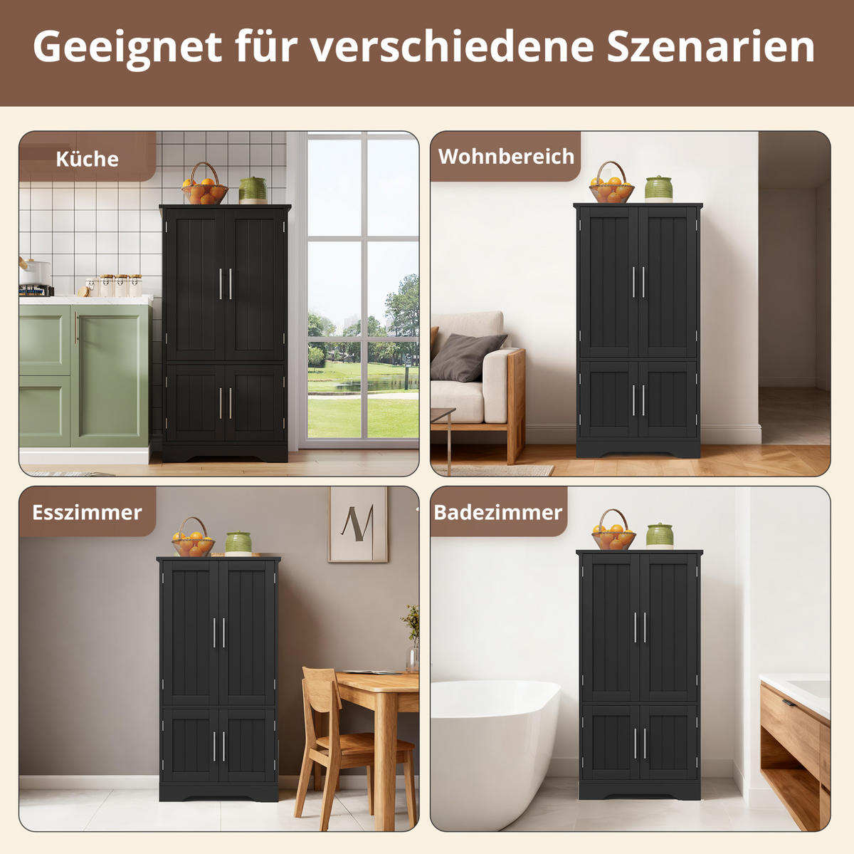 BUFFET Aufbewahrungsschrank 120x60x40cm Schwarz mit LED Licht & Wellentüren - Schwarz, Holzwerkstoff (40/120/60cm) - Modfu