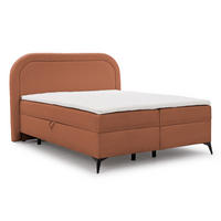 BOXBETT Sonna 160/200 cm Terrakotta Bouclé-Stoff mit abgerundetem Kopfteil und mit schwarzen Metallfüße - Terra cotta/Schwarz, Holz/Textil (160/200cm) - S-Style Möbel