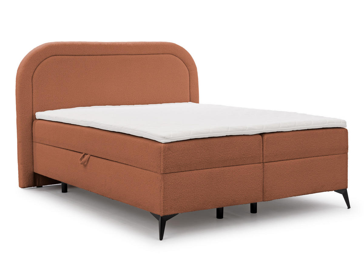 BOXBETT Sonna 160/200 cm Terrakotta Bouclé-Stoff mit abgerundetem Kopfteil und mit schwarzen Metallfüße - Terra cotta/Schwarz, Holz/Textil (160/200cm) - S-Style Möbel