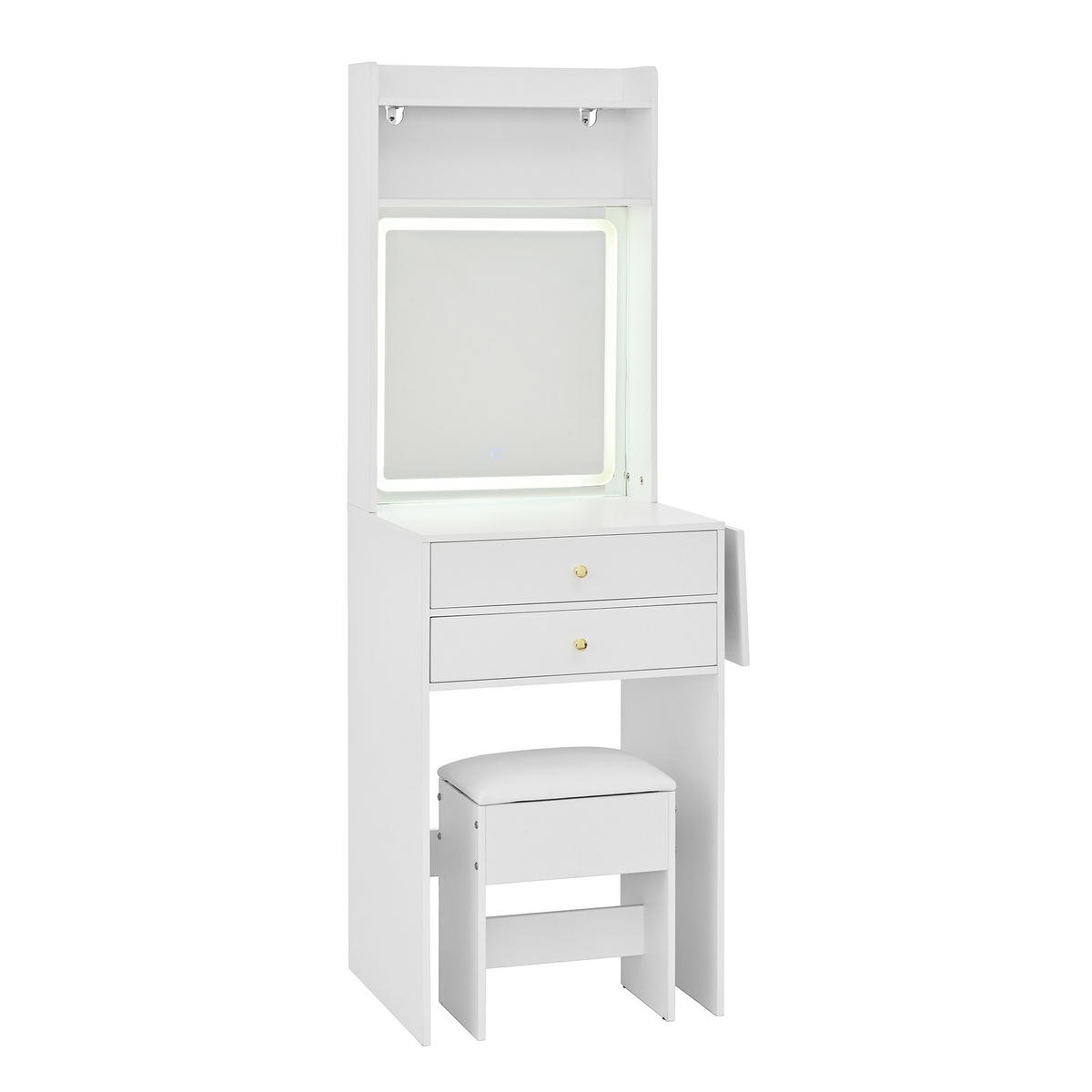 SCHMINKTISCH Weiß LED klappbar 2 Schubladen Hocker 75x45x156cm - Weiß, Holzwerkstoff (45/156/75cm) - FLIEKS