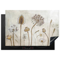 HERABDECKPLATTE - Blumen - Aquarell - Stilleben - Braun - Vintage - 74x48 - Sandfarben, Kunststoff (74/48/0.2cm) - MuchoWow
