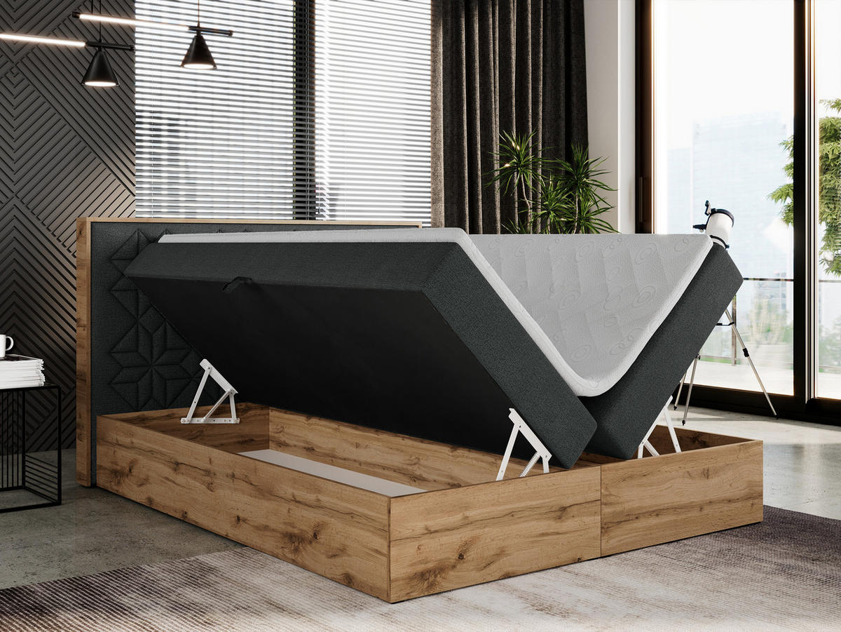 BOXBETT NESSI - 140/200 Dunkelgrau Struktur - H4 - Dunkelgrau, Holz/Textil (140/200cm) - MKS