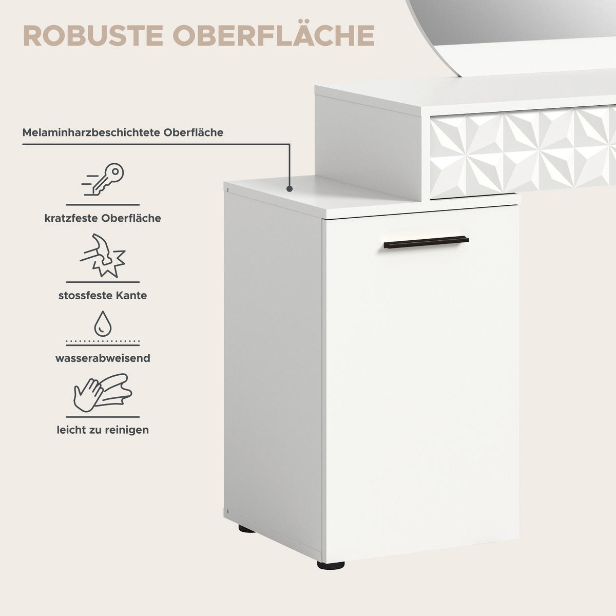 SCHMINKTISCH Prisma Schminktisch in weiß Melamin und weiß hochglanz B/H/T: 117x137x42 cm - Weiß, Holzwerkstoff (117/138/42cm)