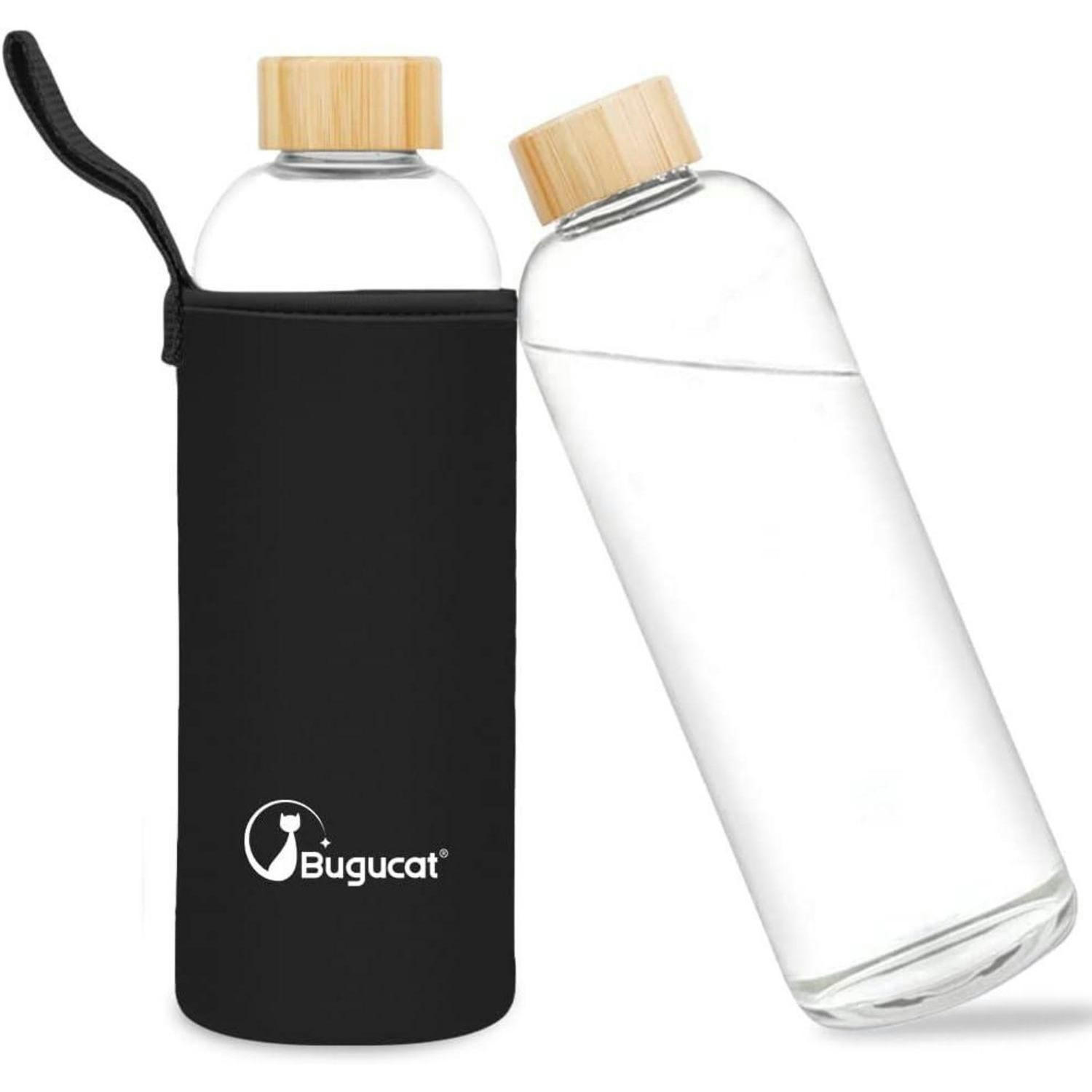 TRINKFLASCHE Glas 1 Liter mit Schutzhülle Schwarz - Transparent, Glas (5/5cm)