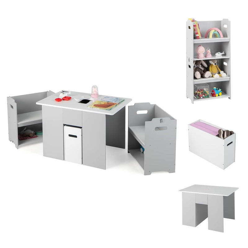 KINDERTISCH mit 2 Stühlen grau(3-tlg) - Grau, Holzwerkstoff (70/47/45cm) - COSTWAY