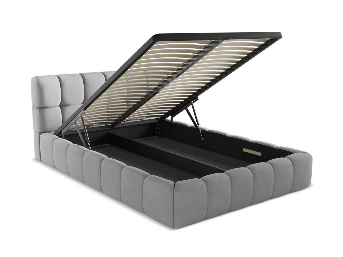 POLSTERBETT mit Bettkasten und Lattenrost 160x228 Grau - Hellgrau/Schwarz, Kunststoff/Textil (140/200cm) - Makamii