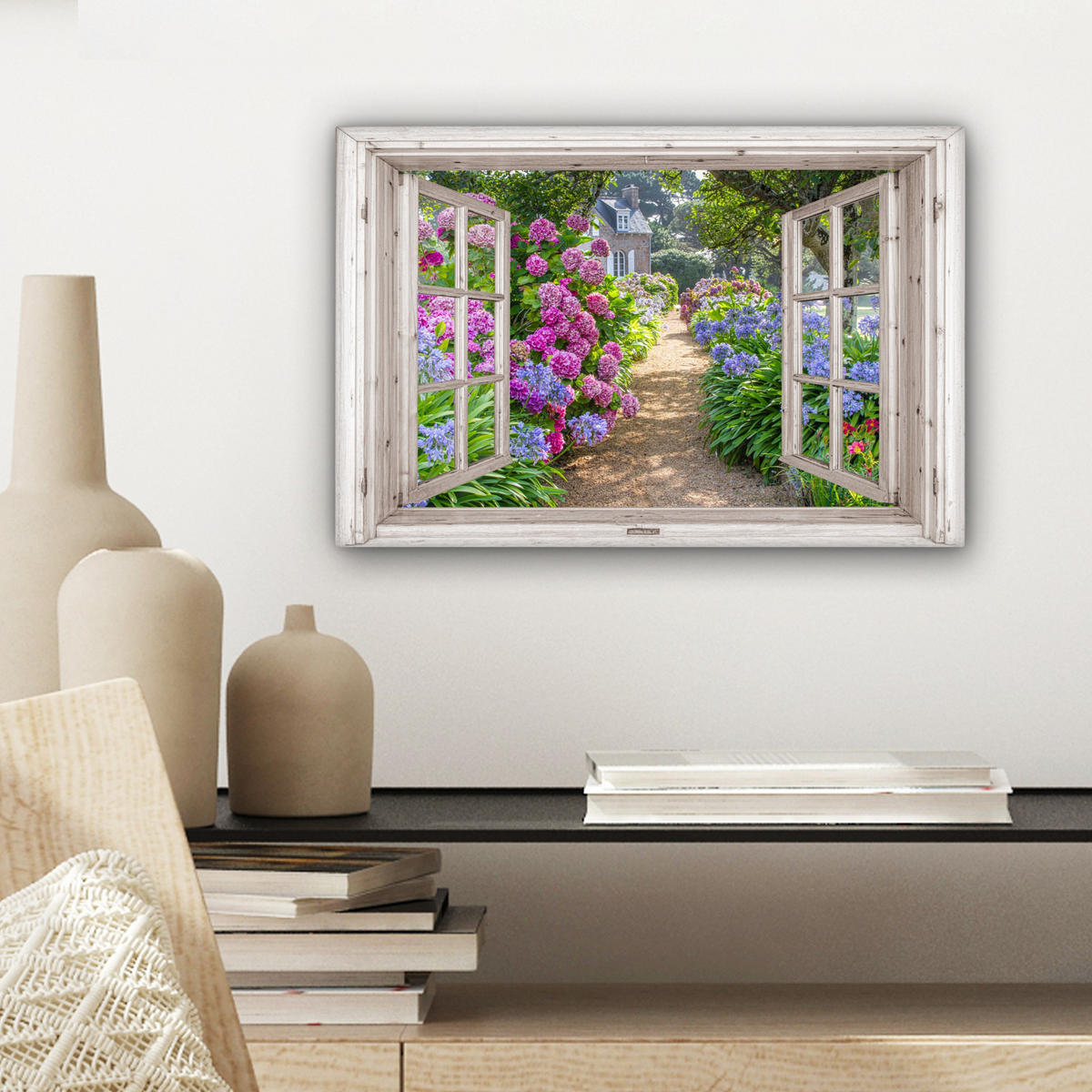 LEINWANDBILD Hortensie - Durchsichtig - Blumen - Sommer - Lila - Weg 30x20 cm - Lila, Textil (30/20cm) - MuchoWow