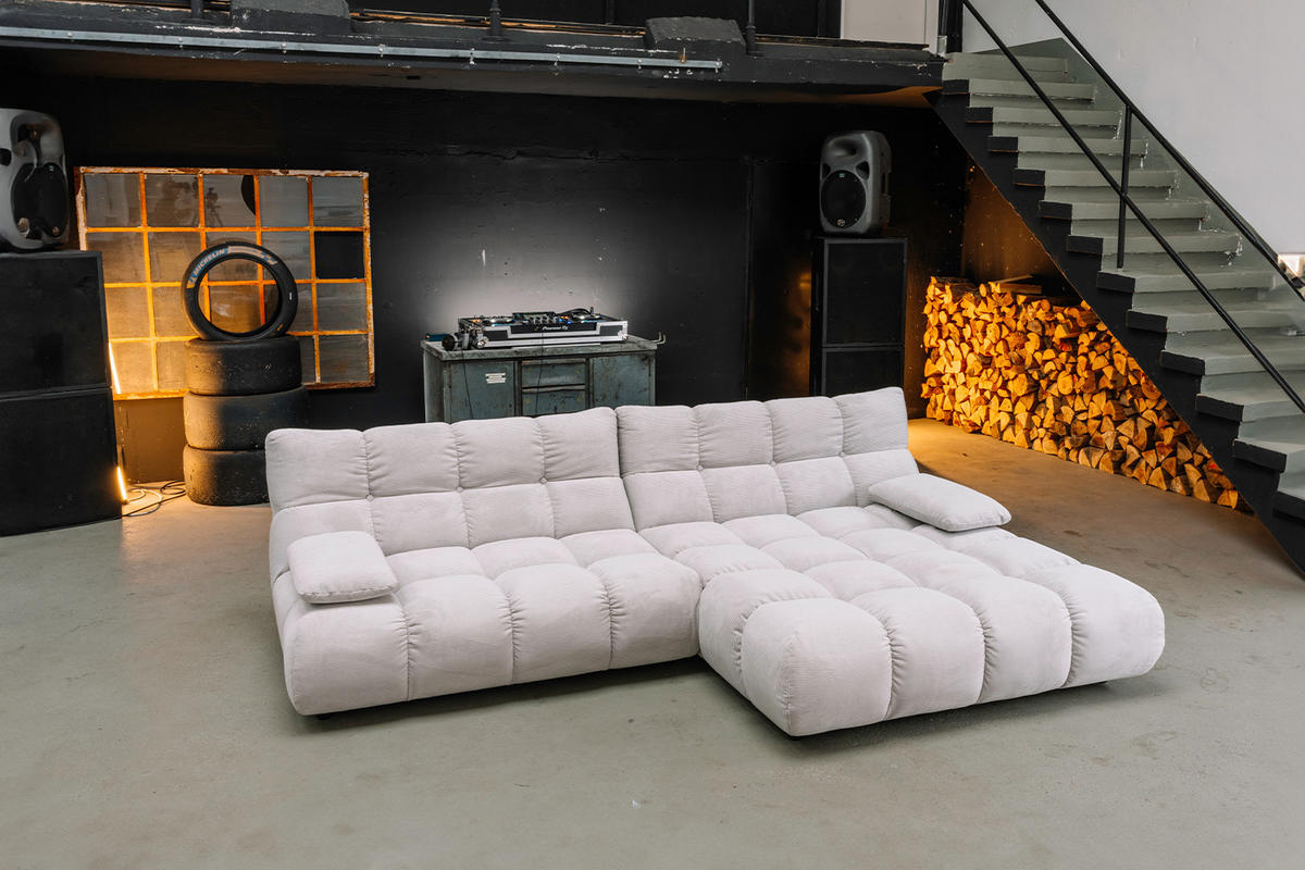ECKSOFA VIVIEN Silber Cord - Silberfarben/Schwarz, Kunststoff/Textil (290/178cm) - KAWOLA