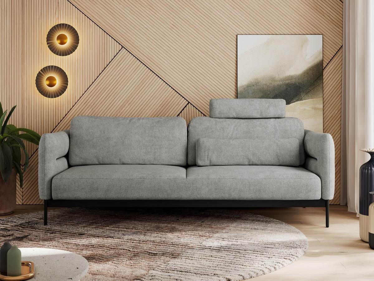 SOFA SALENTO Hellgrau Struktur - Hellgrau/Schwarz, Textil/Metall (221/82/101cm) - MKS