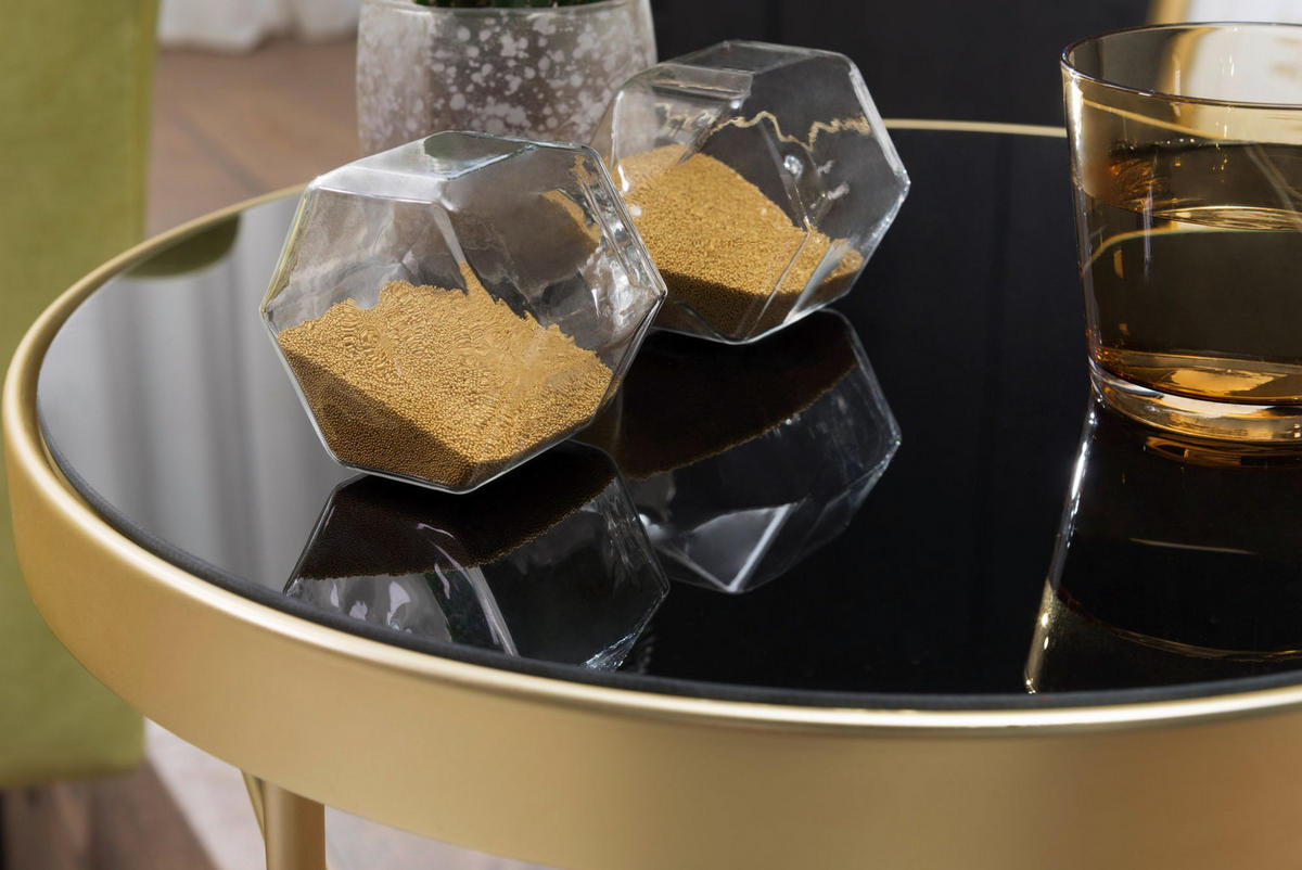 BEISTELLTISCH Glas Kupfer V-Gestell 70er-Jahre Design, Gold 42x42x46 cm - Goldfarben, Glas/Metall (42/42/46cm) - KADIMA DESIGN