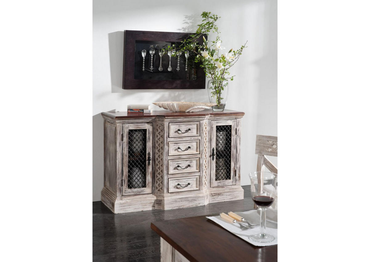 SIDEBOARD Mango / Akazie 135x50x90 weiß gewachst CASTLE-ANTIK #40 - Weiß, Holz (135/90/50cm) - Massivmoebel24