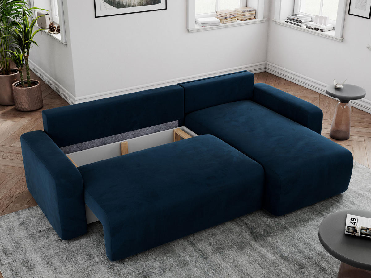 ECKSOFA ARGOS Dunkelblau Velours - Schwarz/Dunkelblau, Kunststoff/Textil (245/150cm) - MKS