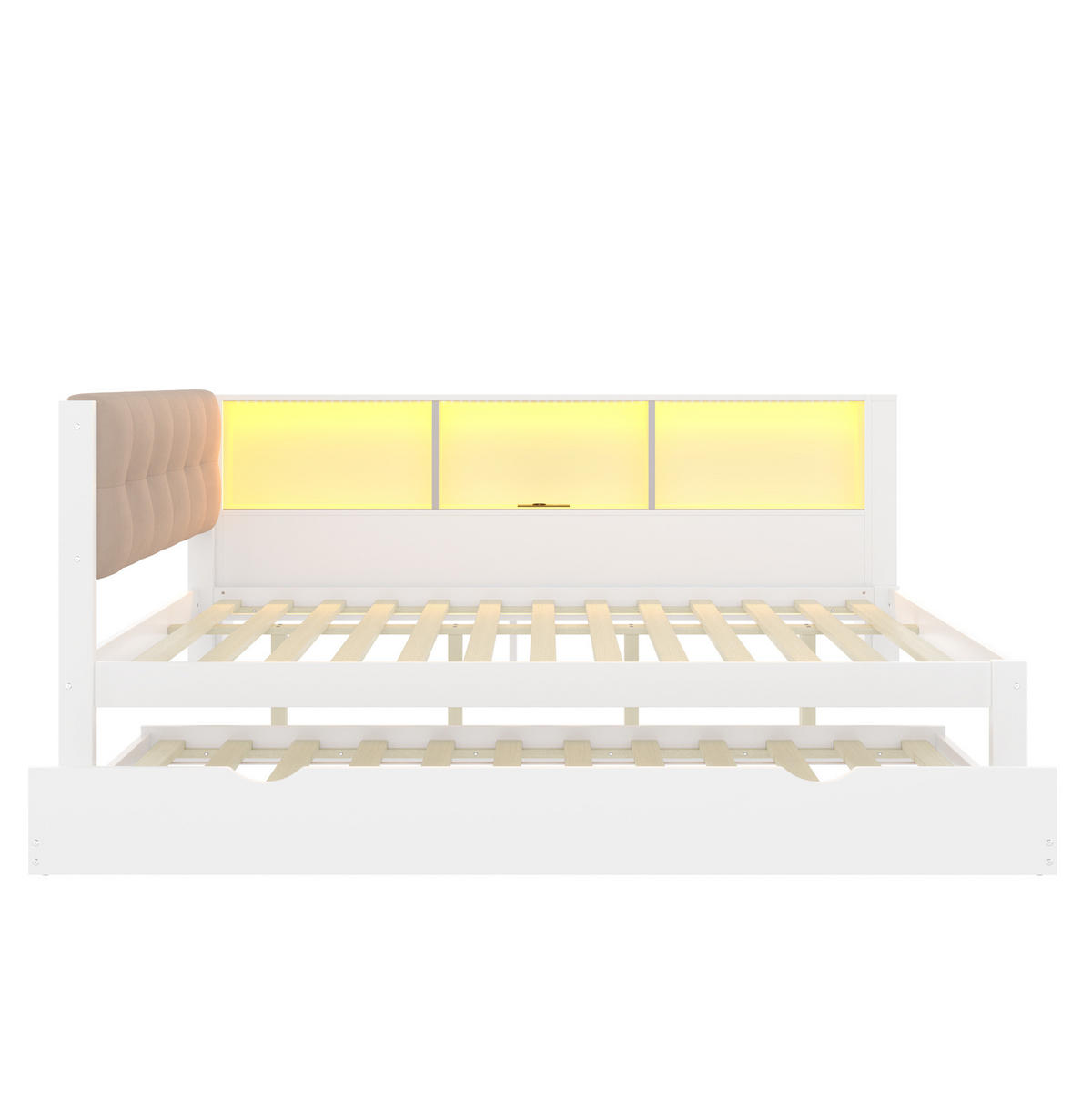TAGESBETT 140/200 cm weiß aus Kiefernholz mit ausziehbarem Bett und dimmbarer LED-Beleuchtung - Weiß, Holz (140/200cm) - OKWISH