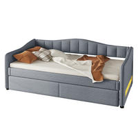 SCHLAFSOFA 90/200 cm & 90/200 cm in Grau Leinen mit Ausziehbett und LED - Grau, Holzwerkstoff/Textil (90/200cm) - WISHDOR