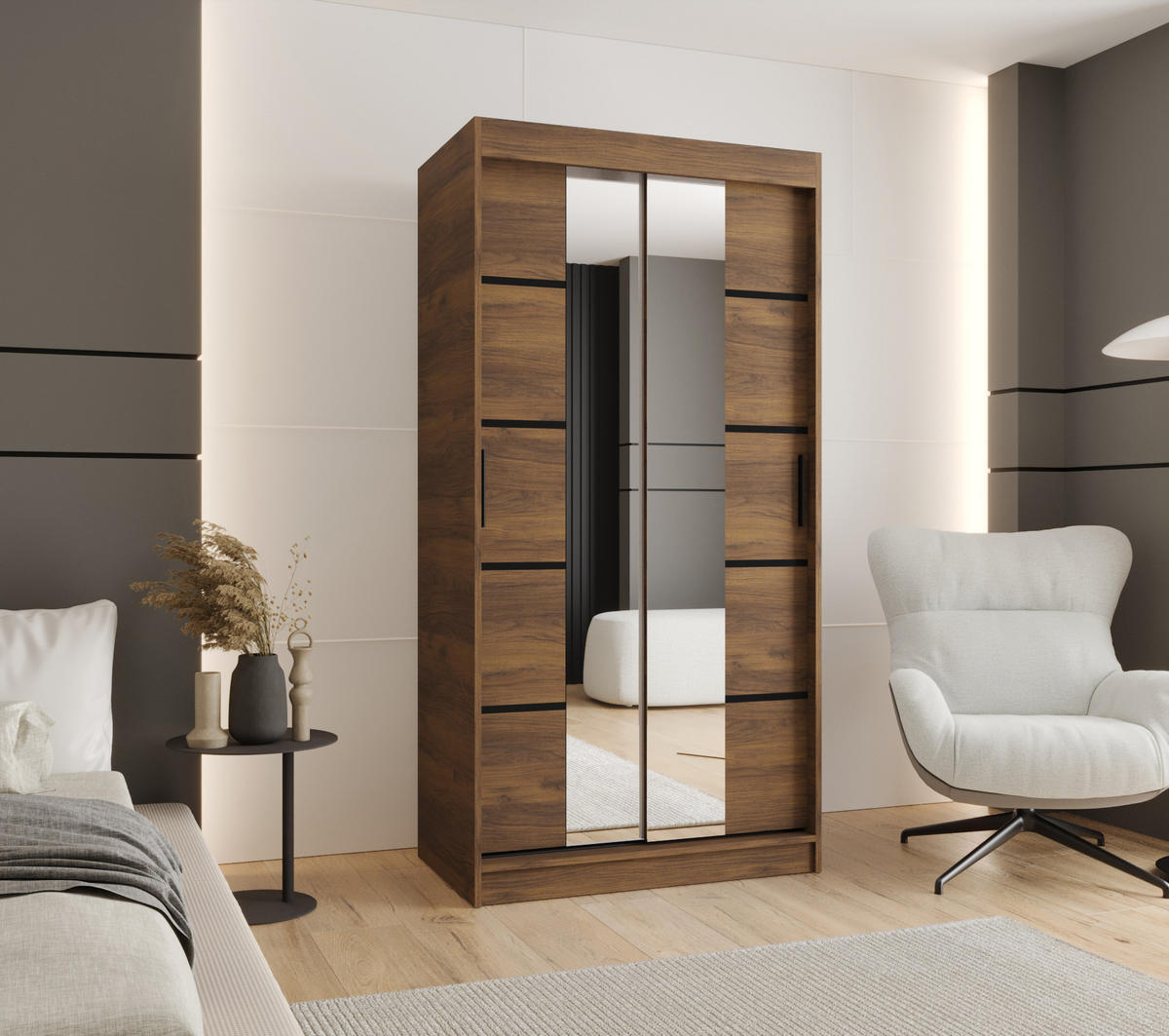 ŠATNÍ skříň s posuvnými dveřmi 200/100/62 2dveřová - černá/hnědá, dřevo/plast (100/200/62cm)