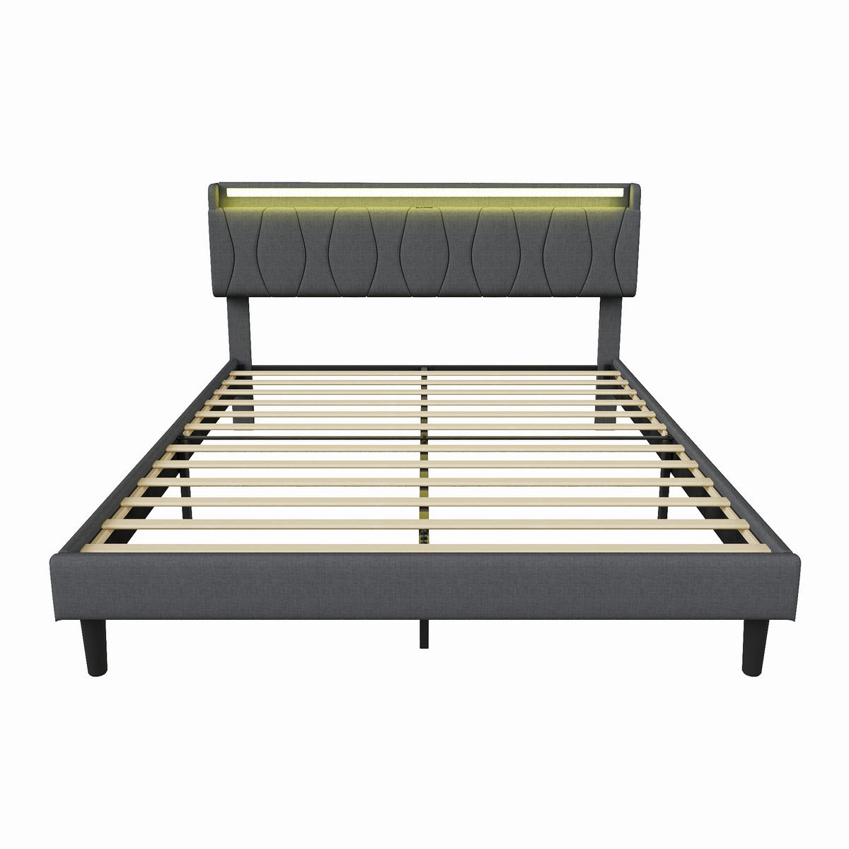 POLSTERBETT 160x200 cm mit LED & USB, Lattenrost, Grau - Grau, Metall (160/200cm)
