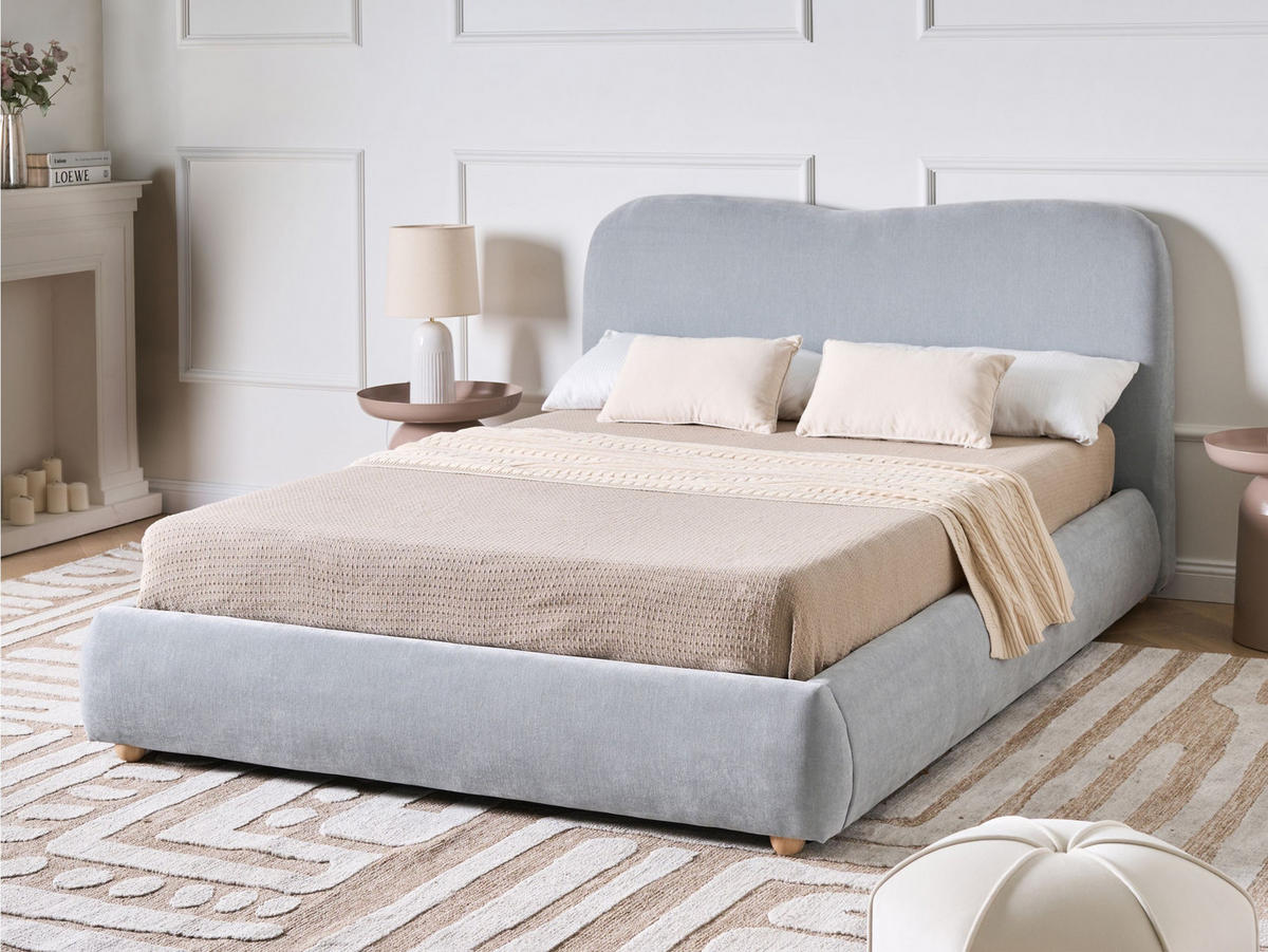 BETT mit Stauraum 140/200 cm Hellblau Blagnac - Blau/Braun, Textil (140/200cm) - Beliani