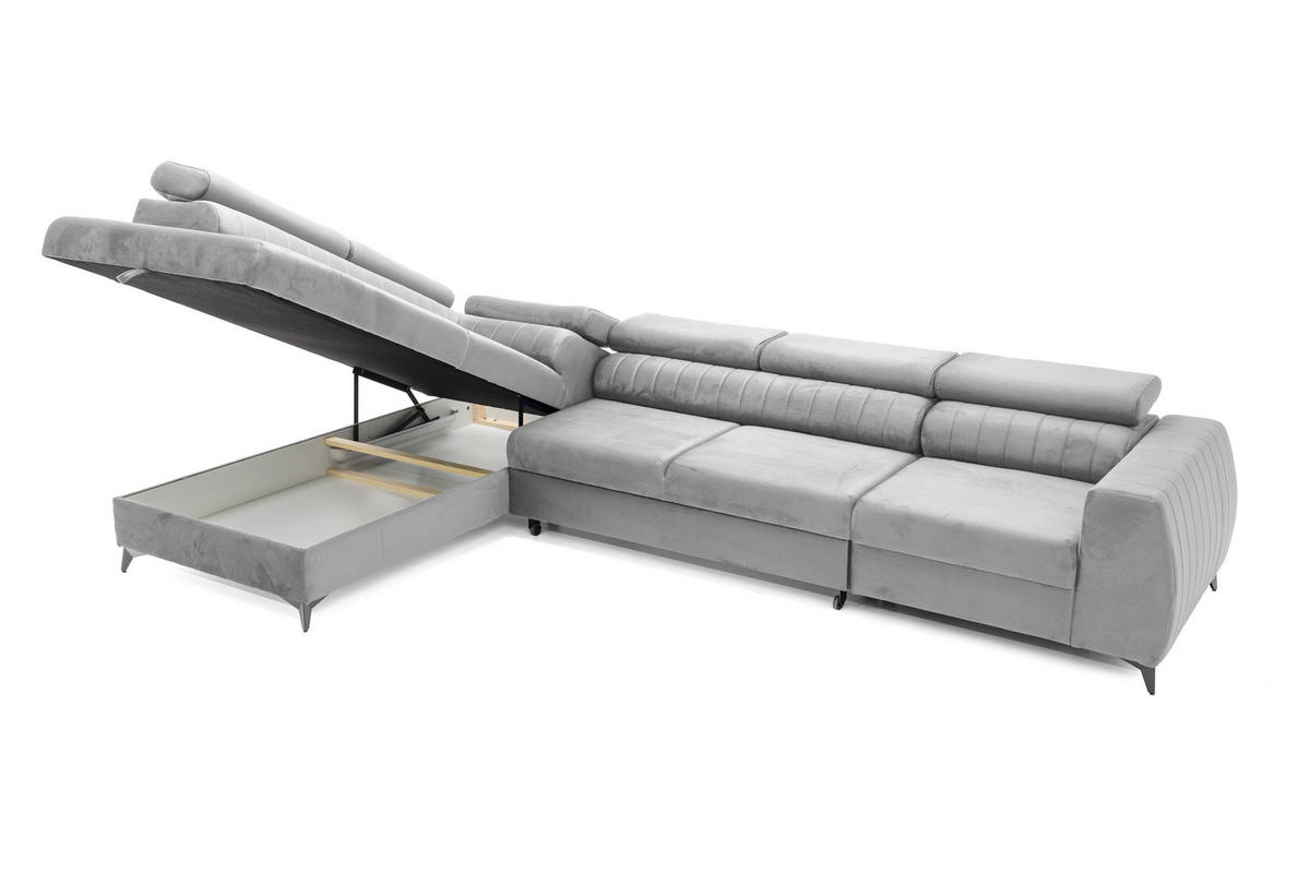ECKSOFA PIERO MAXI Links mit Schlaffunktion 195x125 Velours Grau - Schwarz/Grau, Holz/Textil (350/203cm) - Muffo