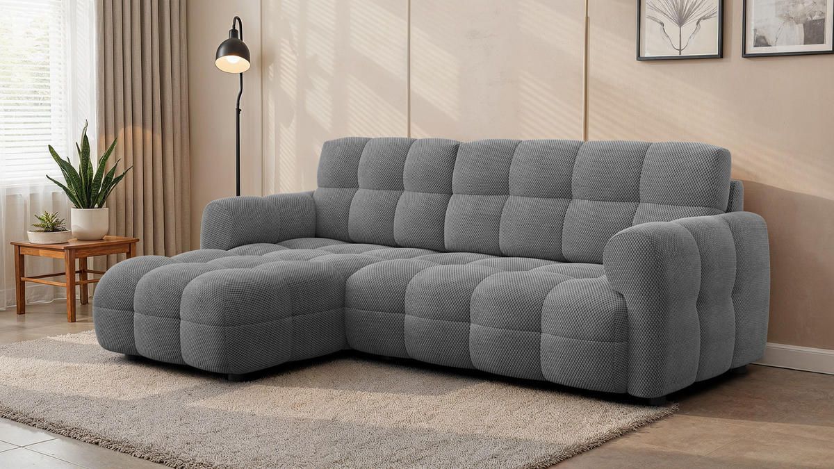 ECKSOFA MELLOW 3-Sitzer, grau - Schwarz/Grau, Holz/Textil (232/156cm) - Courtois Laville
