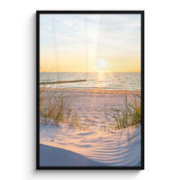 GERAHMTES BILD Strand - Sonne - Düne - Gras - Sand - Horizont 80x120 cm - Hellblau, Papier (80/120cm) - MuchoWow