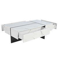 COUCHTISCH DE-005 LED Marmoroptik Weiß - Weiß, Holzwerkstoff (60/105/35cm) - ComfortXL