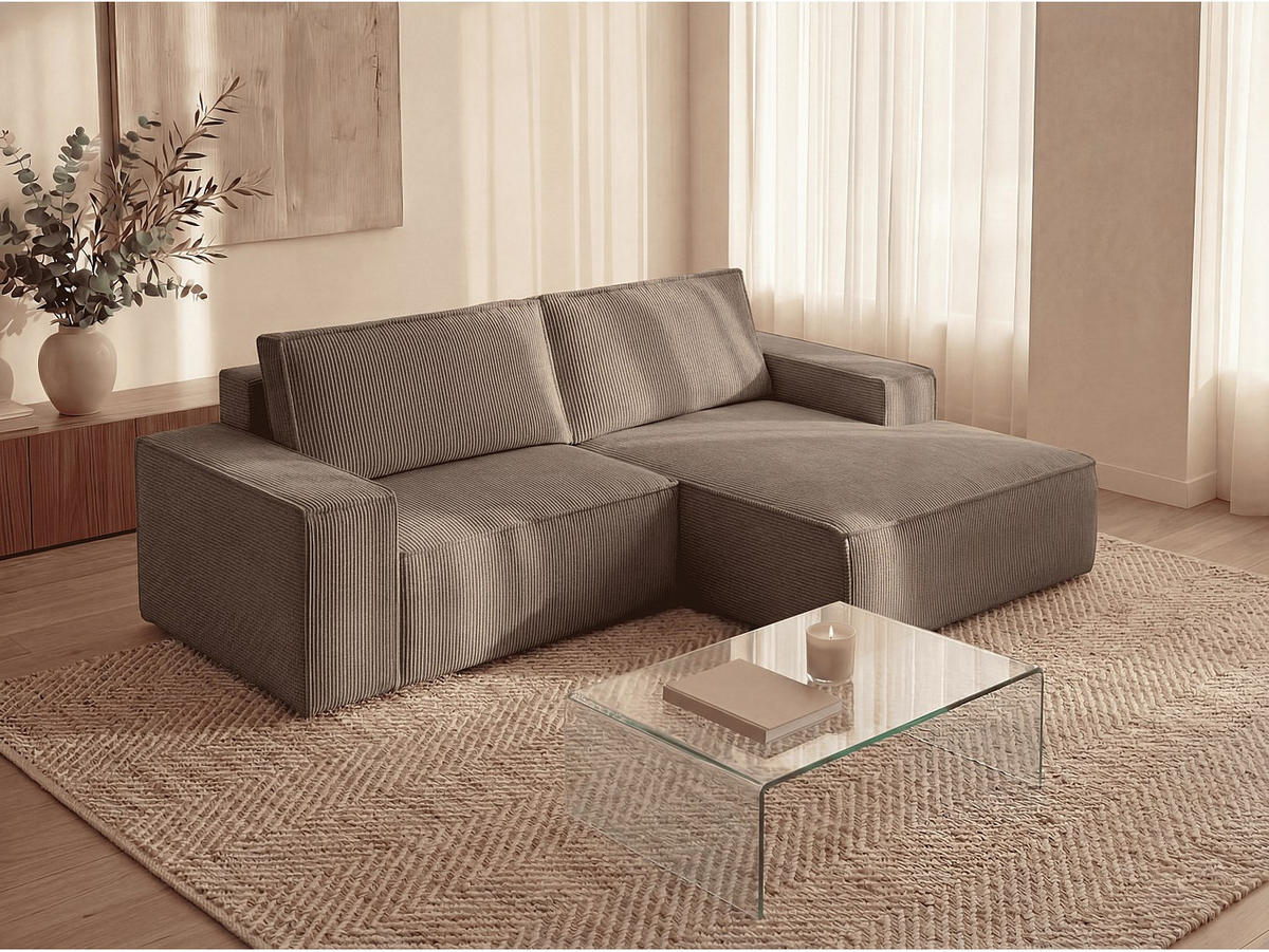 KLEINES Ecksofa mit Schlaffunktion - Ecke rechts - Cord - Taupe - AMELIA - Braun, Textil (240/167cm) - Vente-Unique