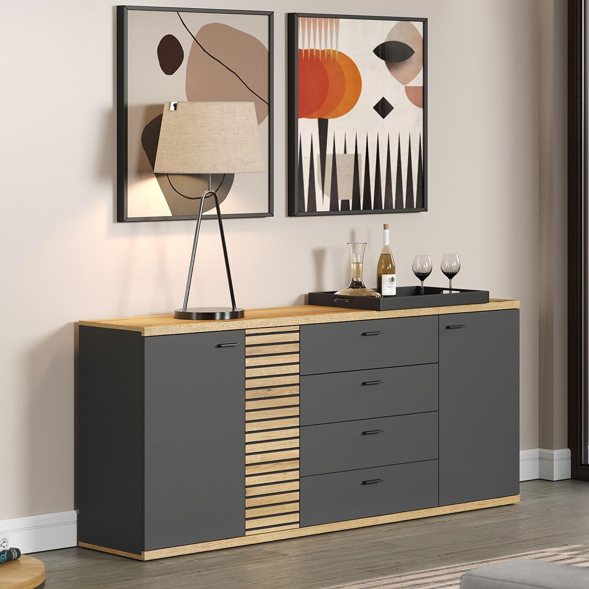 SIDEBOARD Norris Anthrazit - Anthrazit, Holzwerkstoff (186/85/42cm) - Trendteam