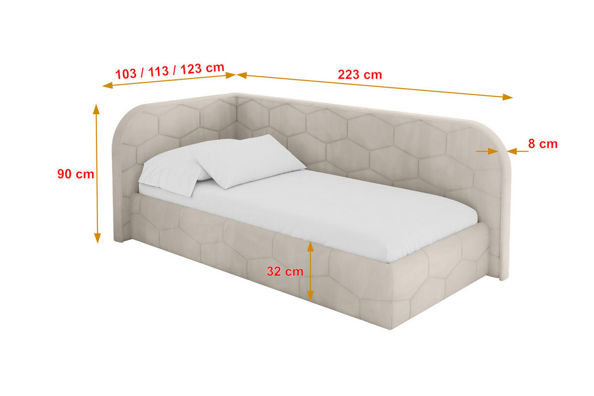 EINZELLBETT Jugendbett mit Bettkasten und Matratze H3/H4, Rechts - JAXY 90x200 Beige - Sandfarben, Holzwerkstoff/Textil (90/200cm) - ALTDECOR