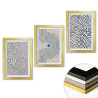 WANDBILDER 3er Set - 20x30 cm Goldrahmen - Abstrakte Linien, Wellenformen - Goldfarben, Kunststoff (20/30cm) - ArtPrintCave