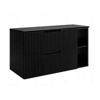 WASCHBECKUNTERSCHRANK VENA 80 cm mit Arbeitsplatte Farbe: Matt Schwarz mit einem Regal Gerillte Vorderseite Matt Schwarz - Schwarz, Holzwerkstoff (80/58/46cm) - Rodan