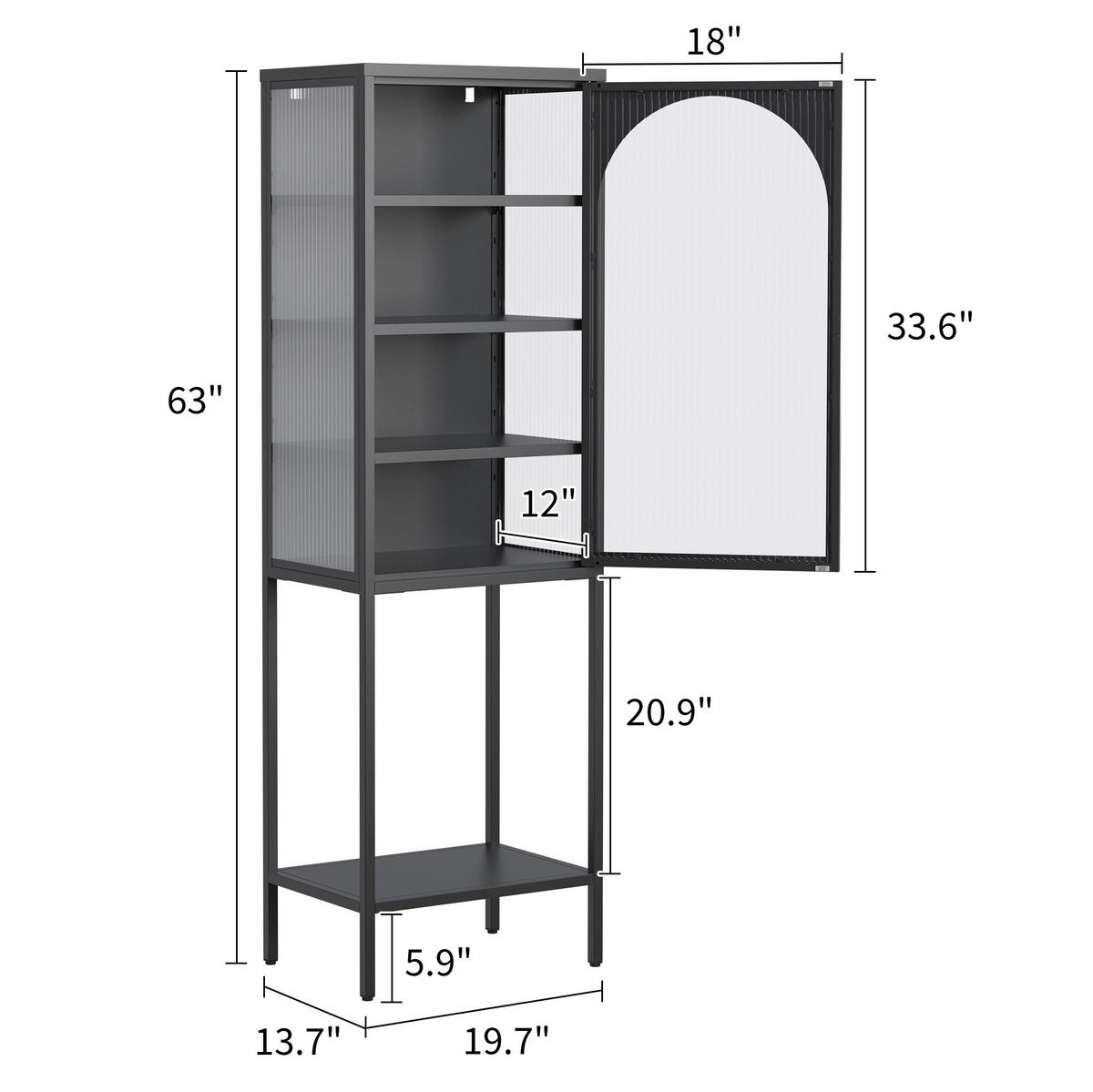 GLASVITRINE 50/35/160 cm in Schwarz mit abschließbarer Glastür - Schwarz, Glas (50/160/35cm) - BEAOK