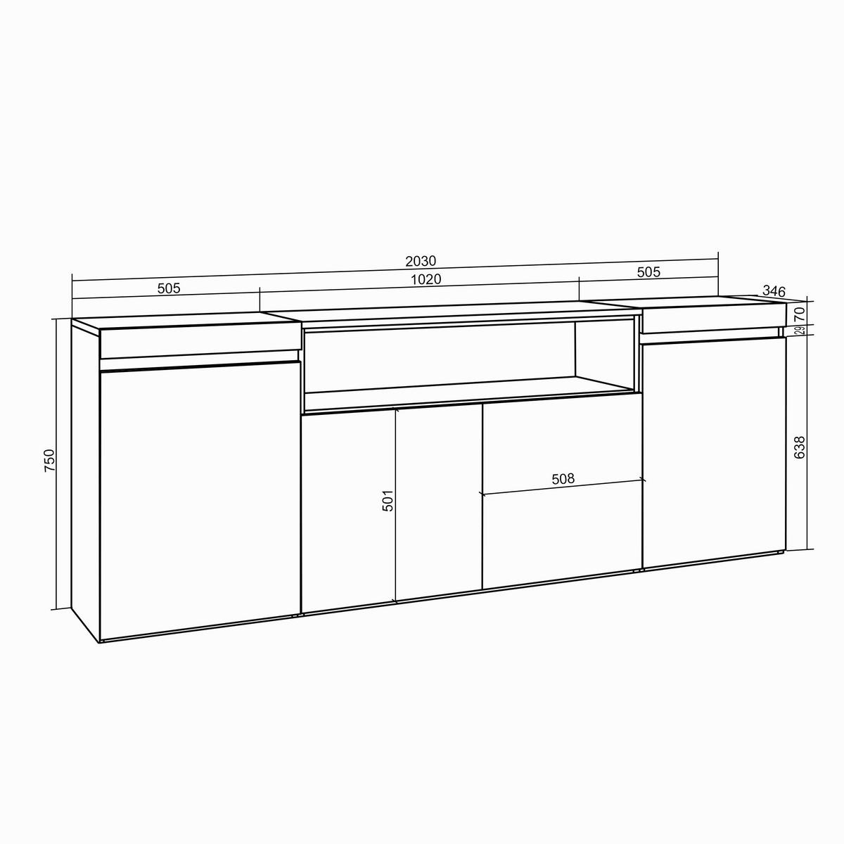 SIDEBOARD, Elektrokamin, Schwarz - Schwarz, Holzwerkstoff (203/75/35cm) - Skraut Home