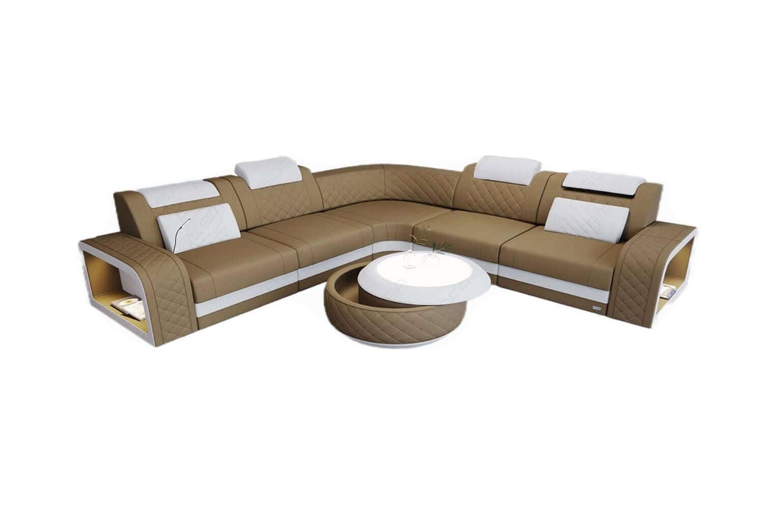 ECKSOFA Sofa Foggia Cappuccino Weiß Mikrofaserstoff - Cappuccino, Kunststoff (294/294cm)