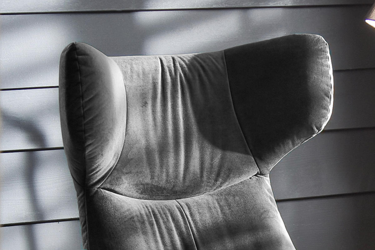 SESSEL MIT HOCKER LOTTE Grau Velvet - Schwarz/Grau, Textil (79/117/82cm) - KAWOLA