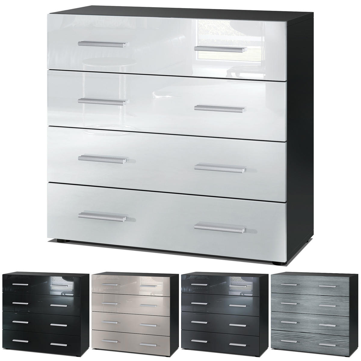 KOMMODE Pavos Sandgrau Hochglanz - Sandfarben, Holzwerkstoff (76/72/35cm) - Vladon