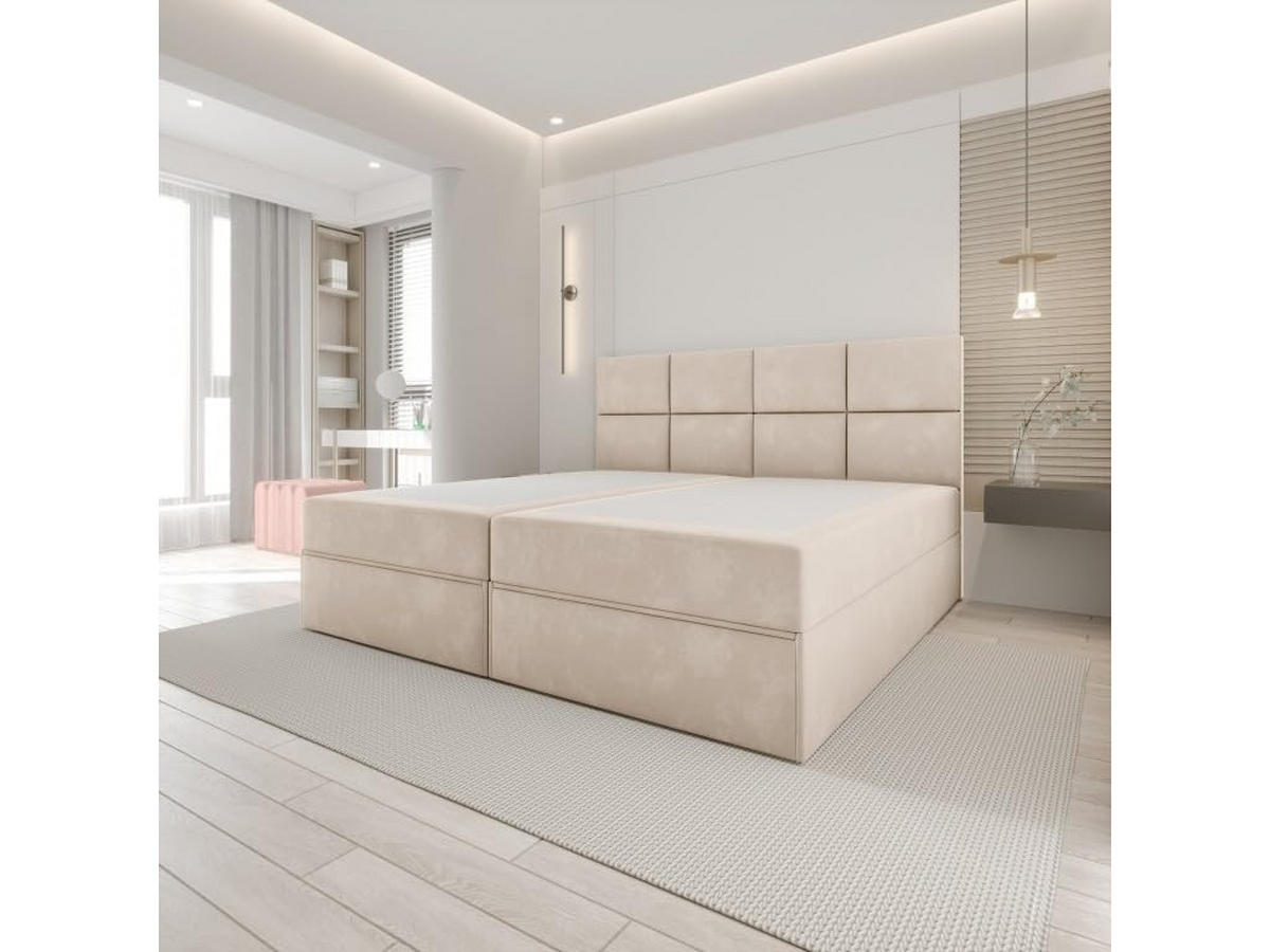 BOXBETT 160x200 cm, GARDA, Bettkasten und Taschenmatratze, Elegant Topper und Schubladen, Beige - Beige, Holzwerkstoff/Kunststoff (160/200cm) - Trada