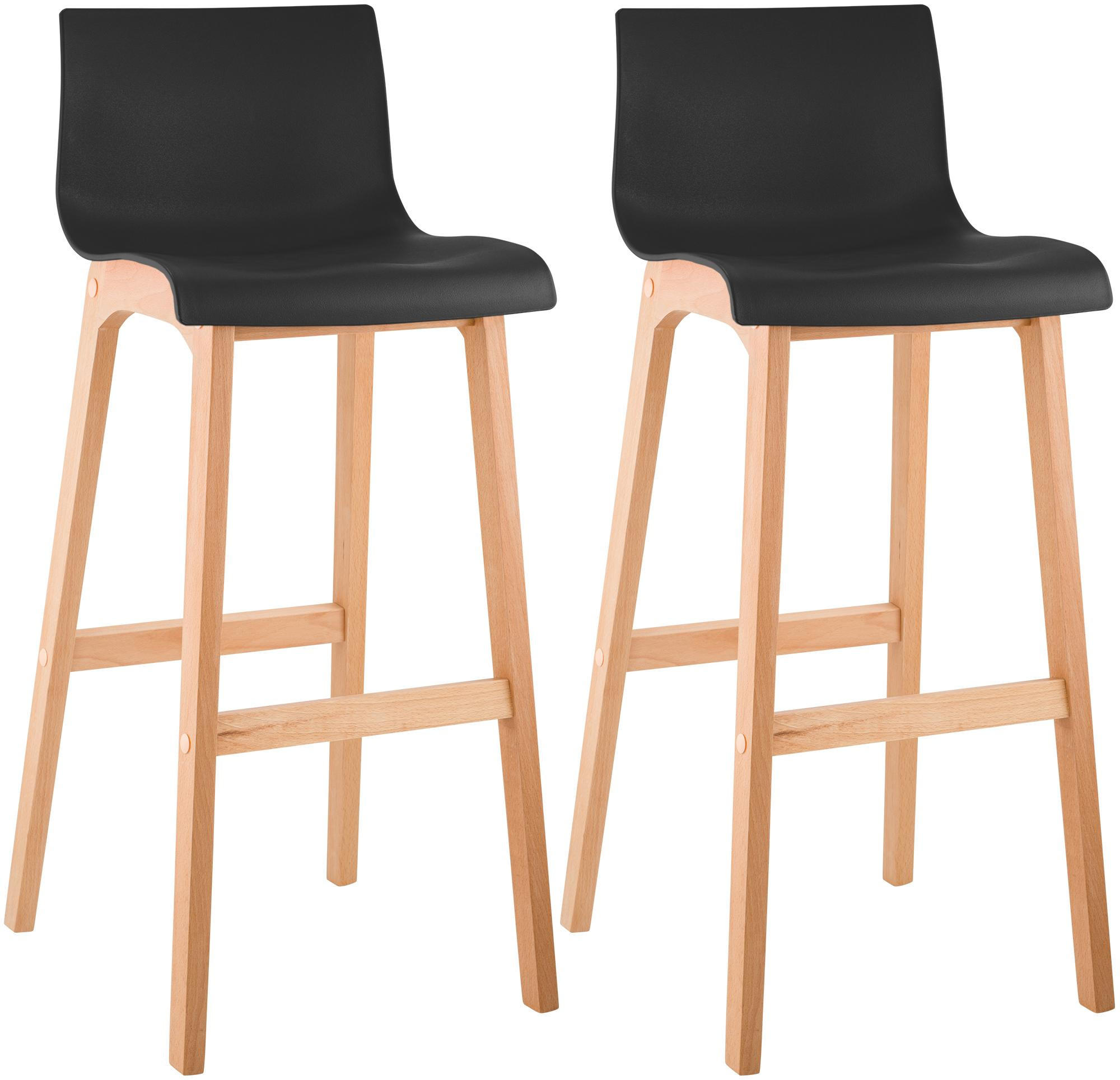 BARHOCKER 2er Set Holz Schwarz - Eukalyptusholzfarben/Schwarz, Holz (41/102/46cm) - CLP