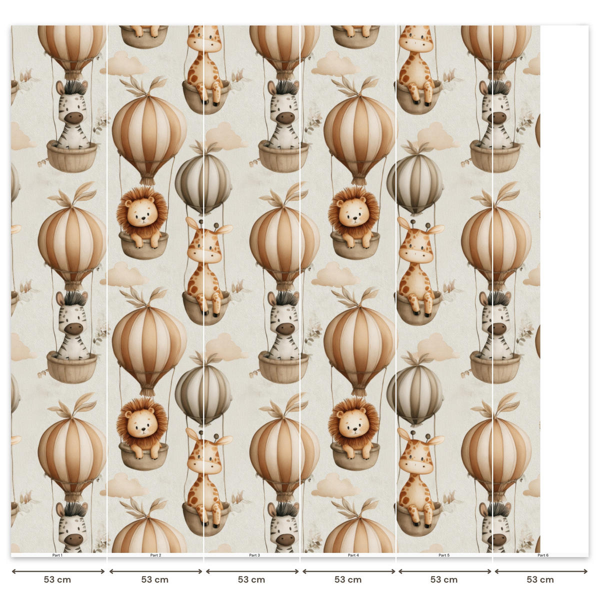 KINDERTAPETE - Safari - Heißluftballons - Taupe - 300x300 cm - Beige, Papier (300/300cm) - OnlyWow